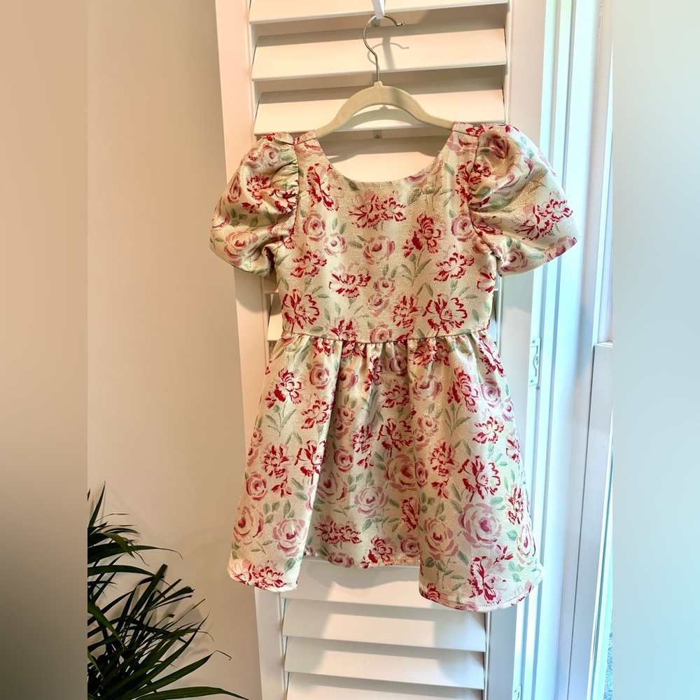 Janie and Jack Girls Size 7 Metallic Shimmer Floral Dress